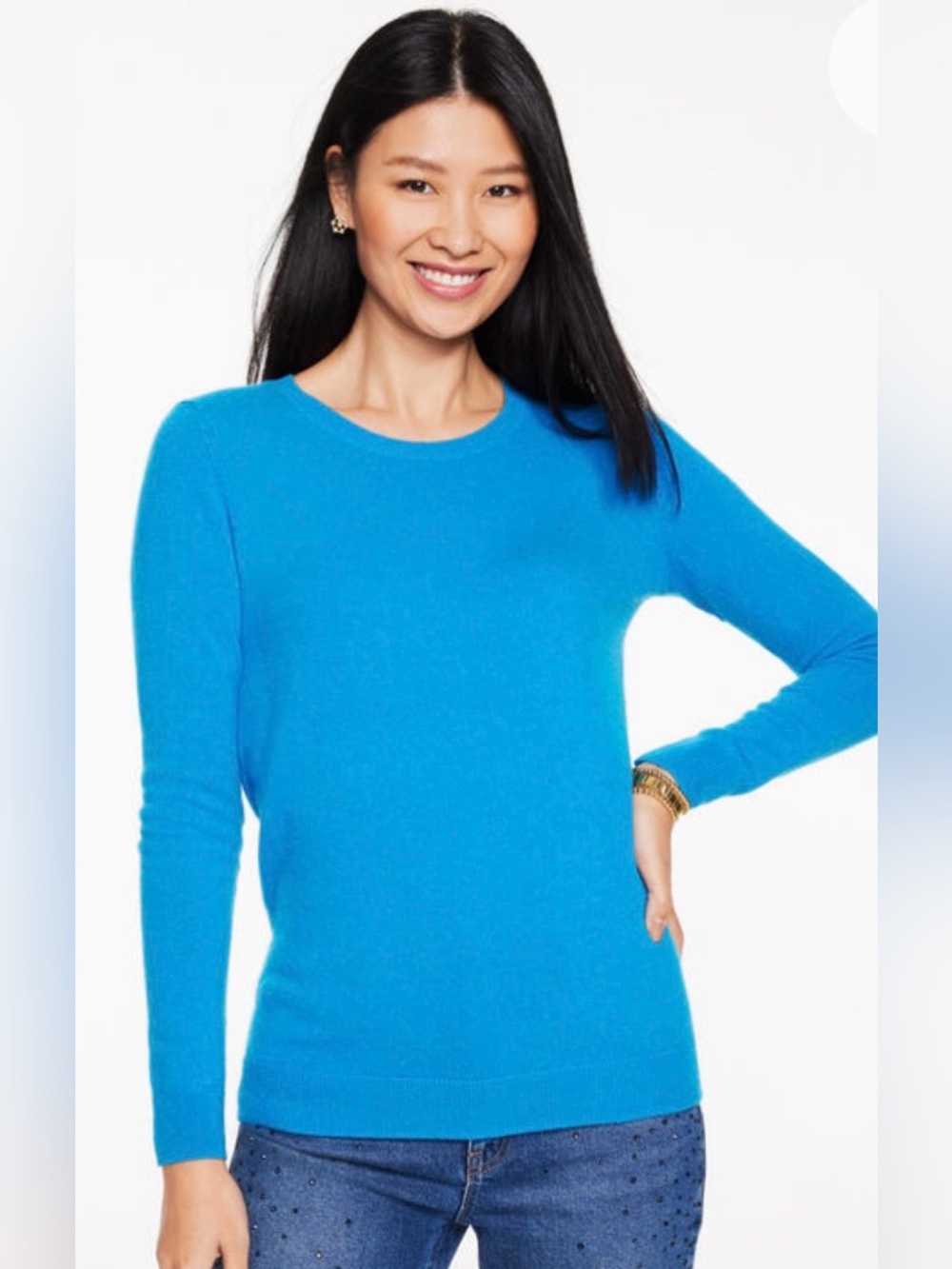 Charter Club Peacock Teal Blue Crewneck Cashmere Sweater